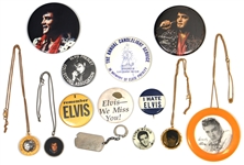 Lot of 13 Elvis Presley Buttons, Necklaces, and Keychains