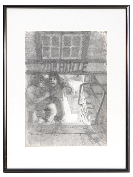 Beatles "Zur Holle: John and Paul Crawling Up From Hell, Hamburg 1962 Original Klaus Voormann Signed Artwork