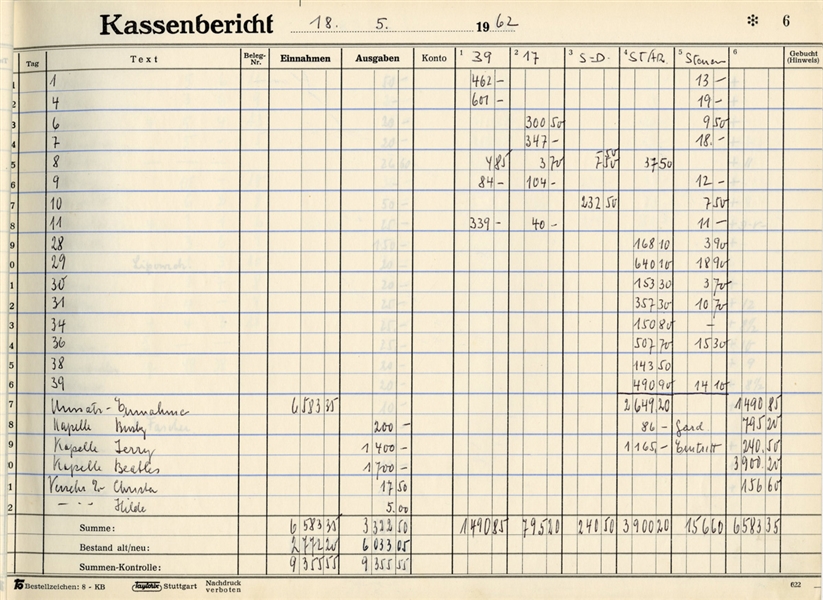 Historic Rare Beatles Original 1962 Star-Club First Residency Account Book