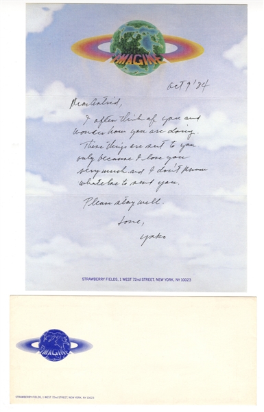 Yoko Ono Handwritten & Signed Letter to Astrid Kirchherr 1984
