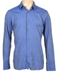 Mick Jagger Owned & Worn Custom Monogrammed Blue Long-Sleeved Button-Down Shirt