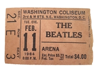 The Beatles 1964 Washington Coliseum Ticket Stub (First American Beatles Concert)