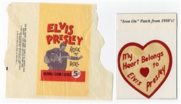 Lot of 1956 Elvis Presley Bubble Gum Cards Wrapper and "My Heart Belongs to Elvis Presley" Iron On Patch