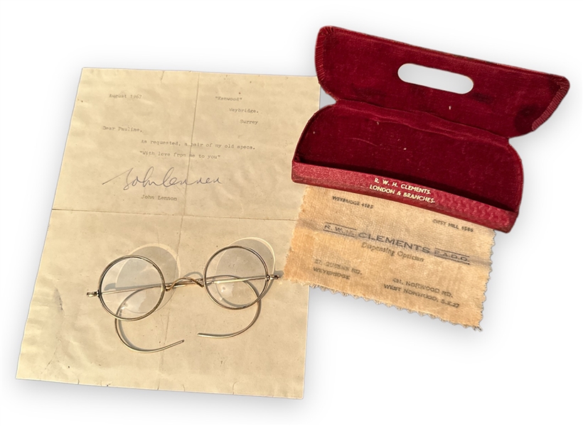 John Lennon Owned & Worn Glasses with Signed Letter from John Lennon Gifting the Glasses! (JSA & REAL)