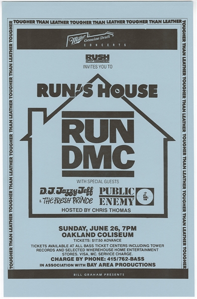 Run-D.M.C. Vintage Concert Poster from Oakland Coliseum Arena, Jun 26, 1988 at Wolfgangs