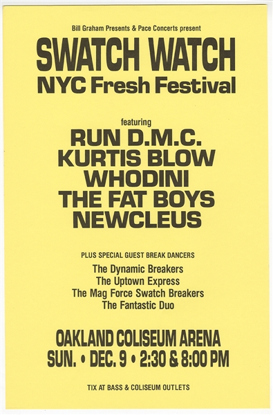 Swatch Watch NYC Fresh Festival Featuring RUN D.M.C. 1984 Concert Poster