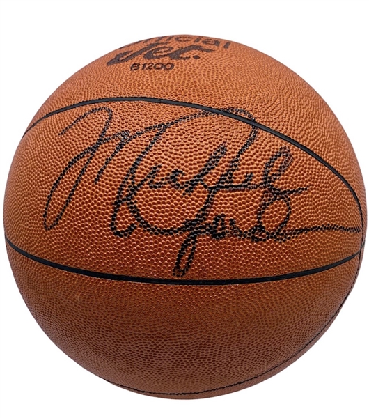 1986 Michael Jordan "Just Say No" Rookie Era Signed Basketball with Photograph from Signing (JSA)