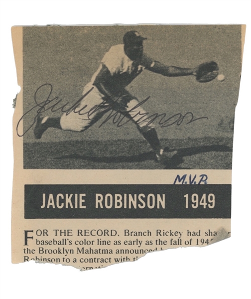 Jackie Robinson Signed 1949 Newspaper Photograph (JSA)