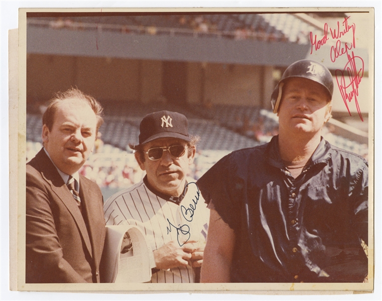 An Incredible Candid 8x10 Color Photograph Signed By Yogi Berra and Rusty Staub