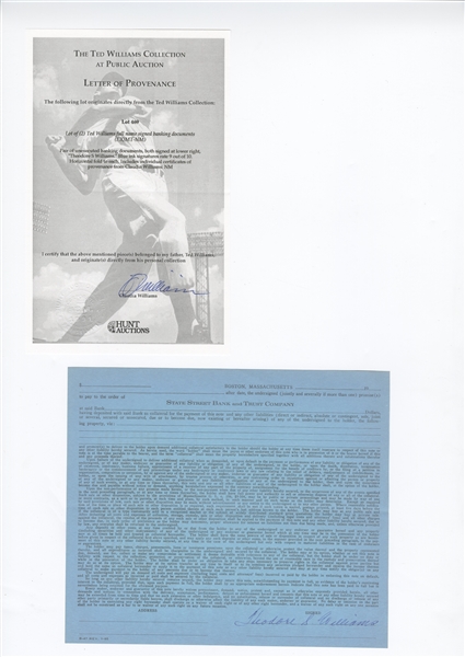 Ted Williams Signed Banking Document (With COA)