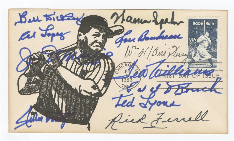 Babe Ruth FDC With 10 MLB Hall of Famer Signatures (DiMaggio, Williams) JSA 