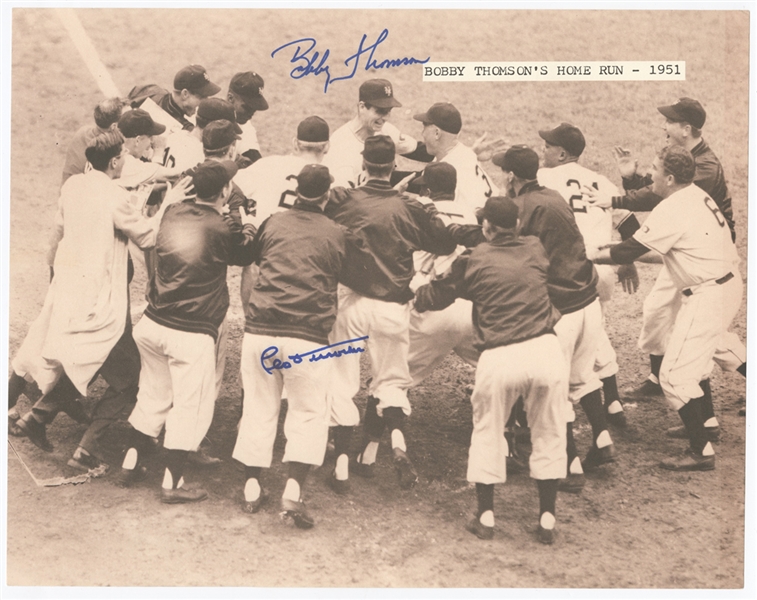 Bobby Thompson and Leo Durocher Signed "Shot Heard Round the World" Wire Photograph