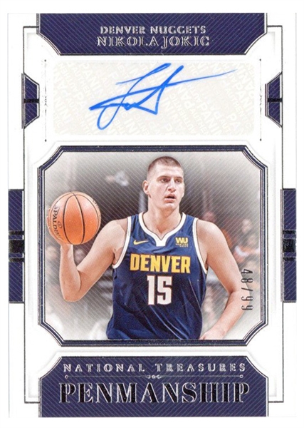 Nikola Jokic National Treasures Penmanship 48/99 PM-NJK Autographed Card