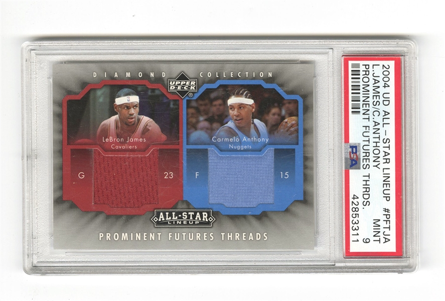 2004 Upper Deck All-Star Lineup #PFTJA LeBron James/Carmelo Anthony Dual Patch PSA 9