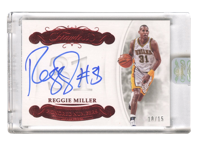 2017-18 Flawless #HN-RM Reggie Miller Honored Numbers Ruby Auto (#10/15)