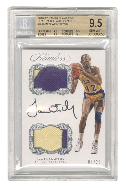 2016-17 Flawless #3 James Worthy Dual Patch-Auto (#03/20) BGS 9.5