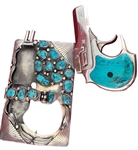 Elvis Presley Owned & Worn Turquoise and Silver Incredible Hidden 22 Caliber Gun Belt Buckle