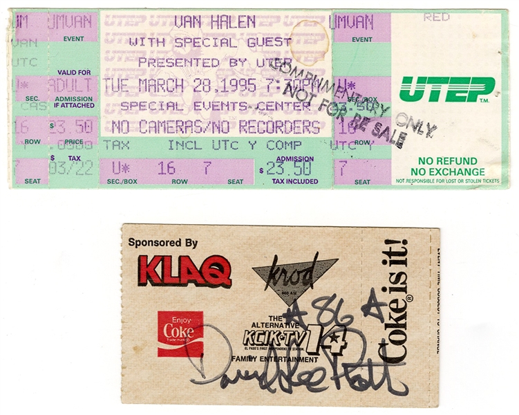 David Lee Roth Signed Concert Ticket with Additional Van Halen Concert Ticket (Magic Mike Collection)