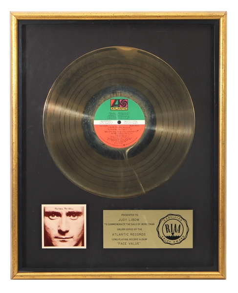 Phil Collins "Face Value" Original RIAA Gold Record Award (Judy Libow Collection)