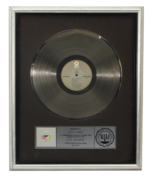 Yes "90125" Original RIAA Platinum Record Award (Judy Libow Collection)