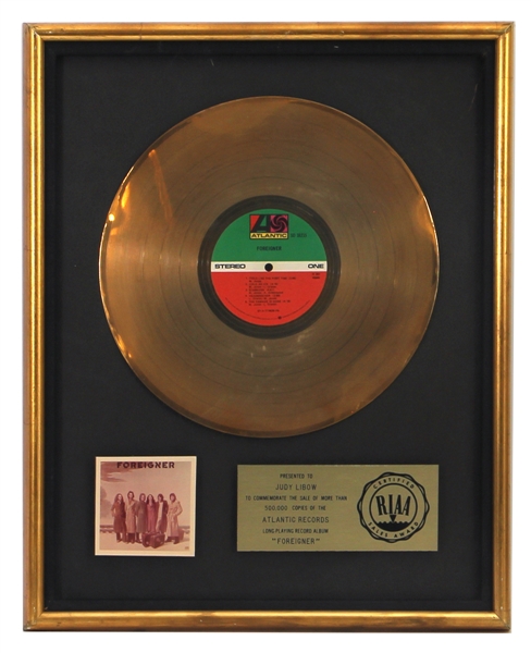 Foreigner “Foreigner” Original RIAA Gold Record Award (Judy Libow Collection)