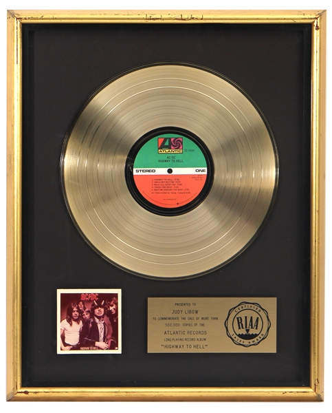 AC/DC “Highway to Hell” Original RIAA Gold Record Award (Judy Libow Collection)
