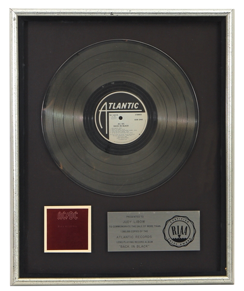 AC/DC “Back in Black” Original RIAA Platinum Record Award (Judy Libow Collection)