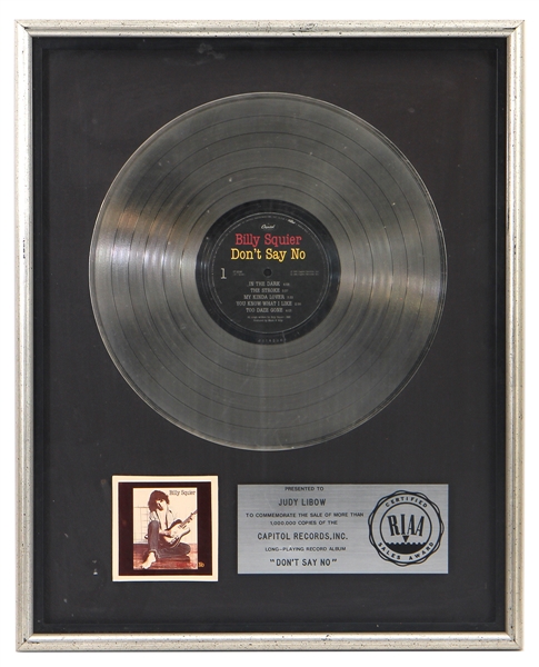 Billy Squier “Dont Say No” Original RIAA Platinum Record Award (Judy Libow Collection)