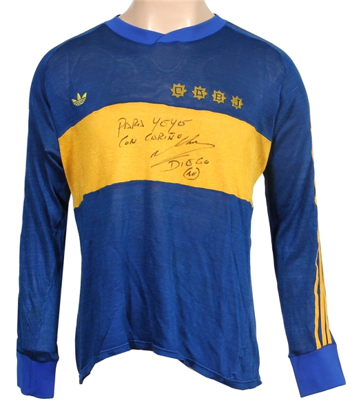 Diego Maradona Historic Multiple Match Worn & Signed Boca Juniors Jersey 7/26/1981 Won Boca Juniors League (MEARS & JSA)