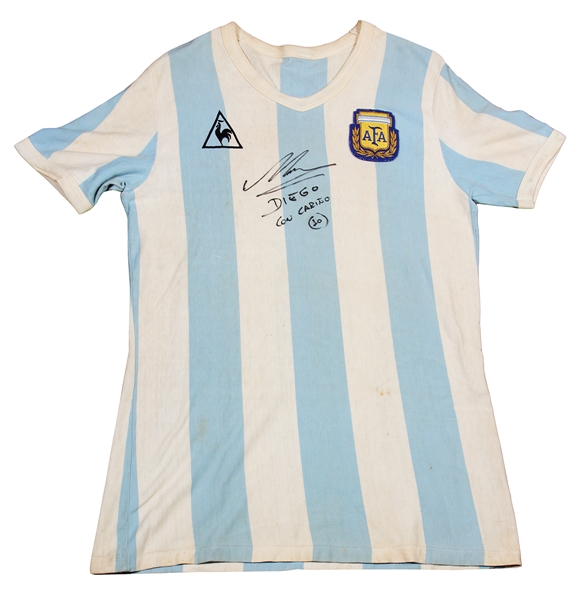 Diego Maradona 1982 World Cup Match Worn Signed Jersey Attributed to Belgium Match 6/13/1982 (MEARS & JSA)