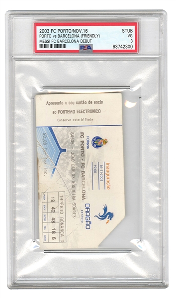 Nov. 16, 2003 – Lionel Messi Ticket Stub From Barcelona Debut (Friendly) vs. FC Porto PSA 3