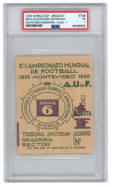 1930 World Cup - Uruguay Ticket Stub (PSA PR 1)