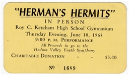 Herman Hermits 1965 Concert Ticket