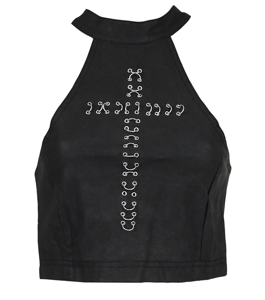 Katy Perry MTV Video Music Awards Promo Video & Interview Worn Black Leather Cross Crop Top