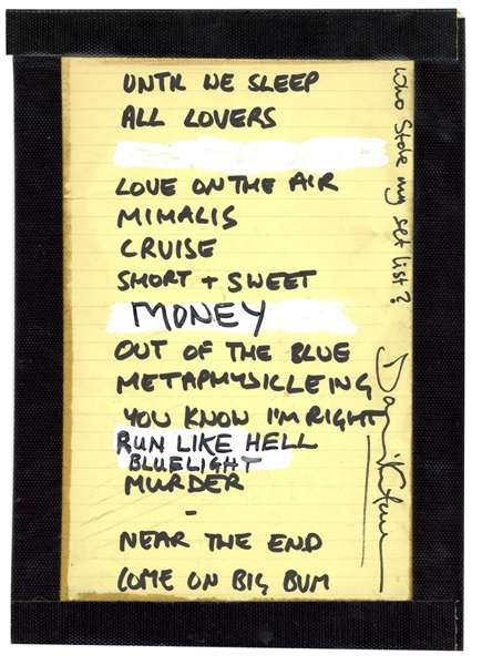 Pink Floyd David Gilmour "About Face" Tour Handwritten, Signed and Annotated Set List 1984 (Floyd Authentic)