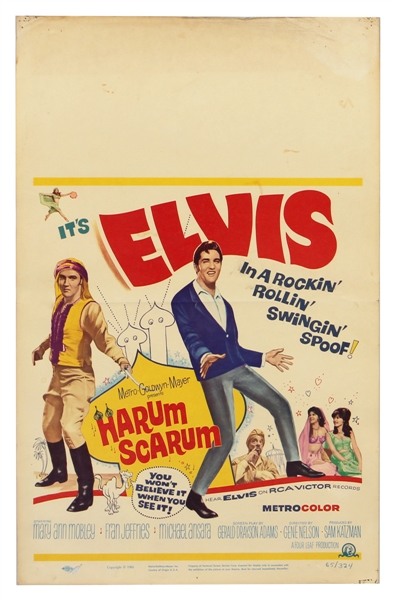 Elvis Presley Original "Harum Scarum" Movie Theater Poster