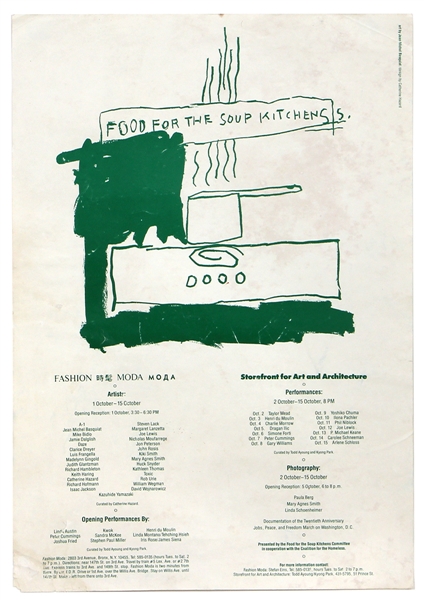 Jean-Michel Basquiat and Keith Haring 1983 "Food for the Soup Kitchens" Art Exhibition Poster