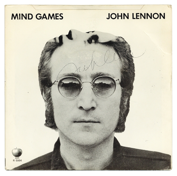 John Lennon Signed "Mindgames" 45 Record Sleeve (REAL)