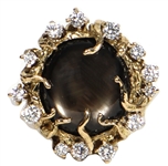 Elvis Presley Owned and Worn Oversized 14kt Gold Black Star Sapphire and Diamond Ring Circa 1972