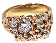 Elvis Presley Owned and Worn 14kt Gold Diamond Cluster Ring