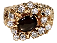 Elvis Presley Owned & Worn 14kt Gold Nugget Style Black Star Sapphire & Diamond Ring