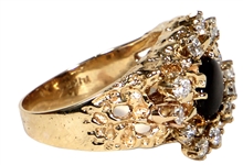Elvis Presley Owned & Worn 14kt Gold Nugget Style Black Star Sapphire & Diamond Ring