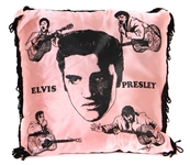 Elvis Presley Vintage "Elvisly Yours London" Pink Satin Pillow