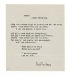 Carl Sandberg Signed Poem "Grass"