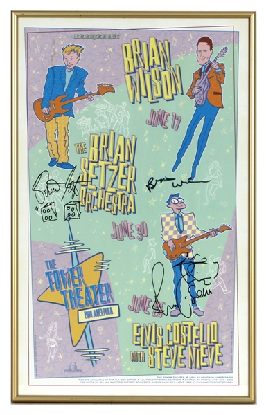 Brian Wilson, Brian Setzer & Elvis Costello Signed 1999 Concert Poster