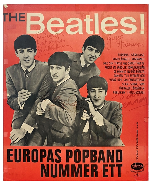 The Beatles Autographed 1963 Swedish Concert Tour Poster With Enormous Signatures (Sweden)
