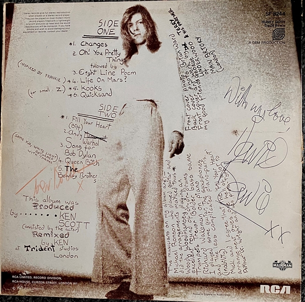 David Bowie Vintage Signed “Hunky Dory” Album (David Bowie Autographs)