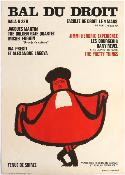 Jimi Hendrix Extremely Rare Concert Poster From The Assas Law University of Paris on March 4th, 1967