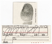 Jim Morrison Signed DMV License Document with Right Thumb Fingerprint (JSA)
