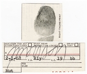 Jim Morrison Signed DMV License Document with Right Thumb Fingerprint (JSA)